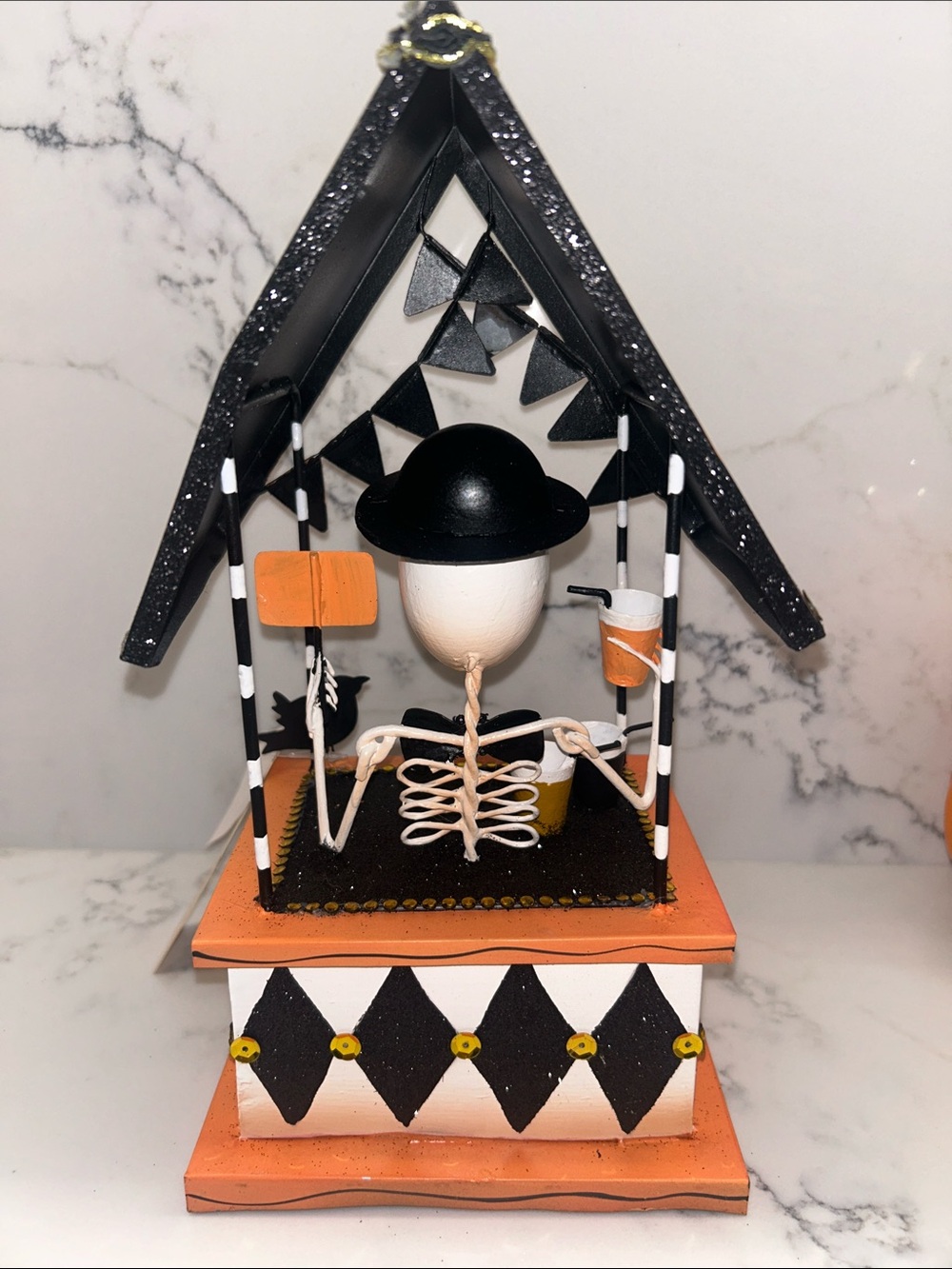 Handcrafted Halloween Skeleton Drink Stand - Orange Black and white - Picture 3 of 4